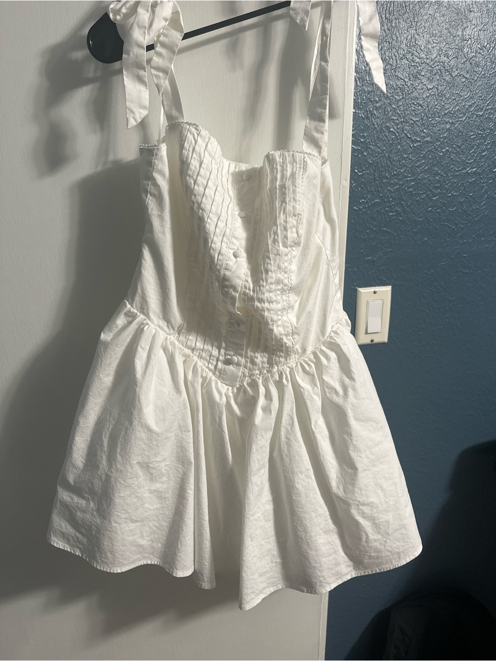 Altar'd State White Pintuck Tie-Shoulder Mini Dress